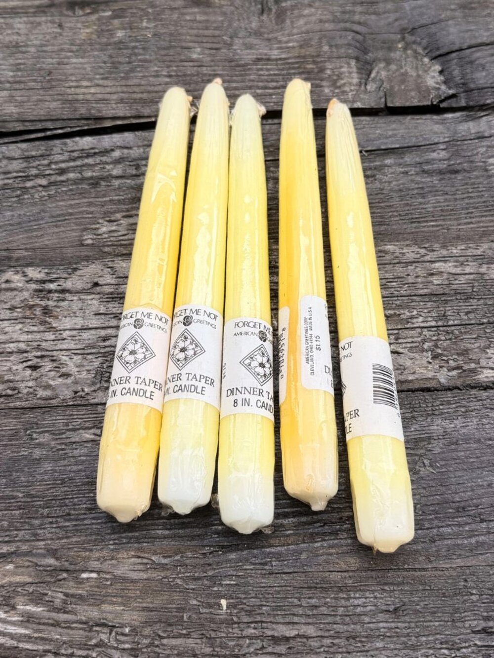 5 Vintage Butter Yellow Forget Me Not American Greetings Tapered 8” Candlesticks